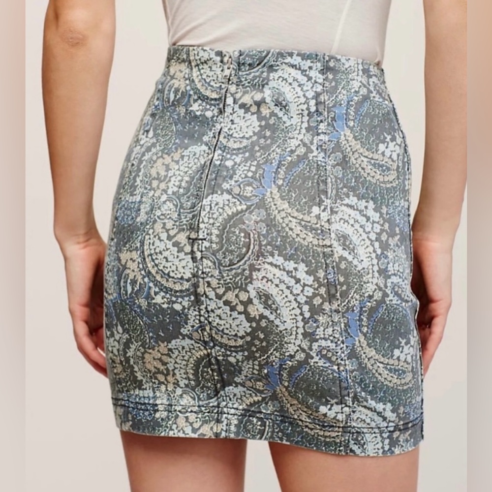 Free People Femme Paisley Blue Green Mini Skirt (Size 6) - Picture 2 of 5